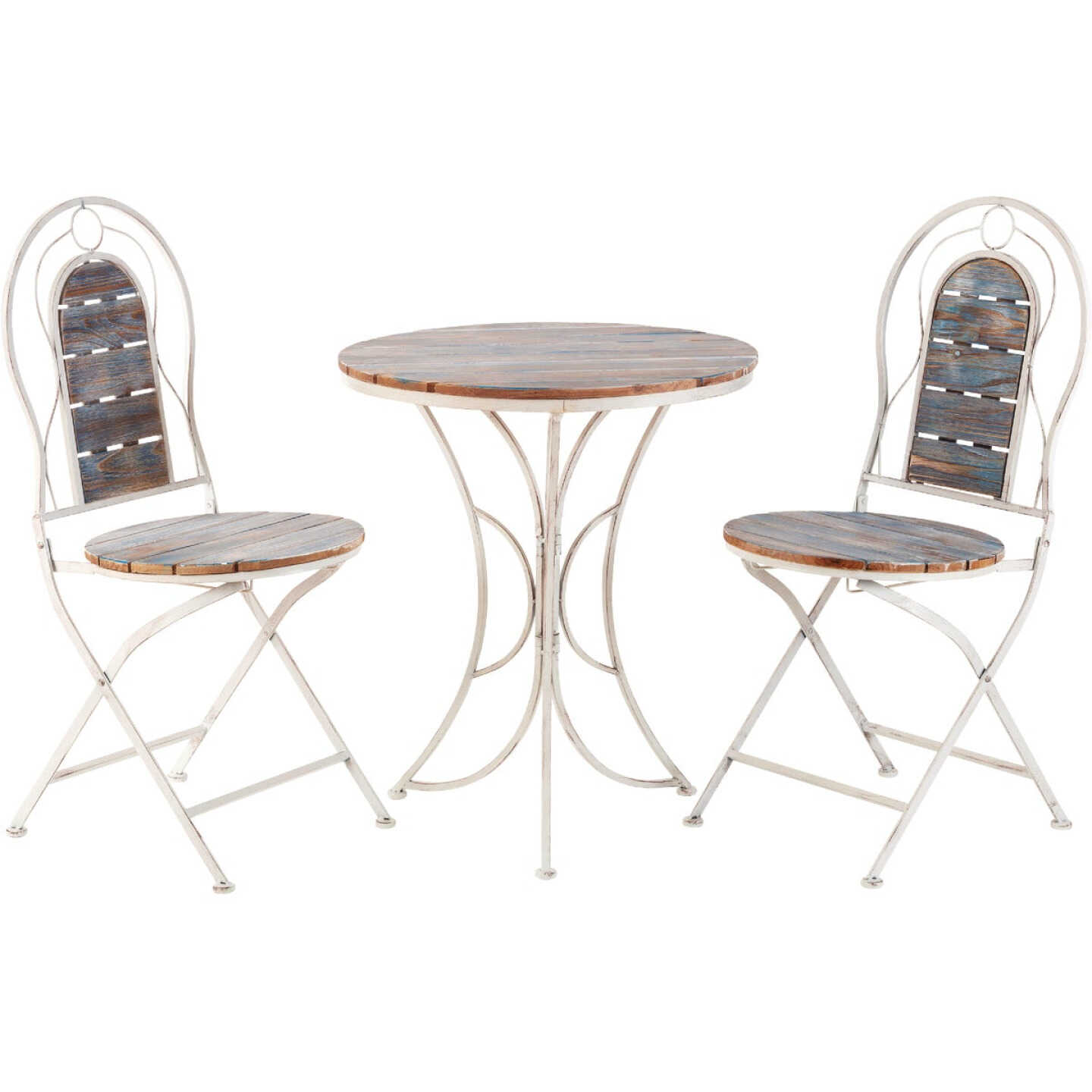 Alpine 3-Piece Weathered Wood Blue & White Bistro Set Image 1