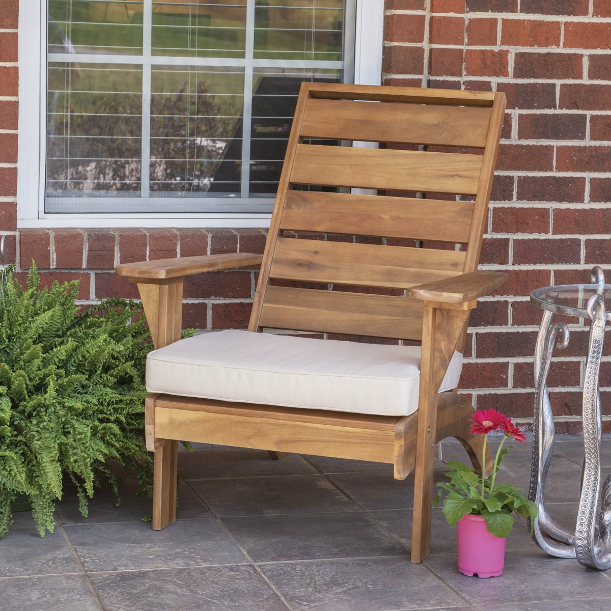 Linon Nantucket Natural Finish Wood Chair with Beige Cushion Image 3