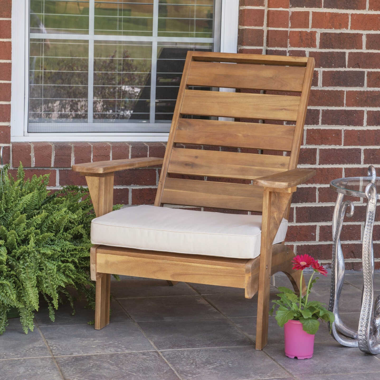 Linon Nantucket Natural Finish Wood Chair with Beige Cushion Image 3