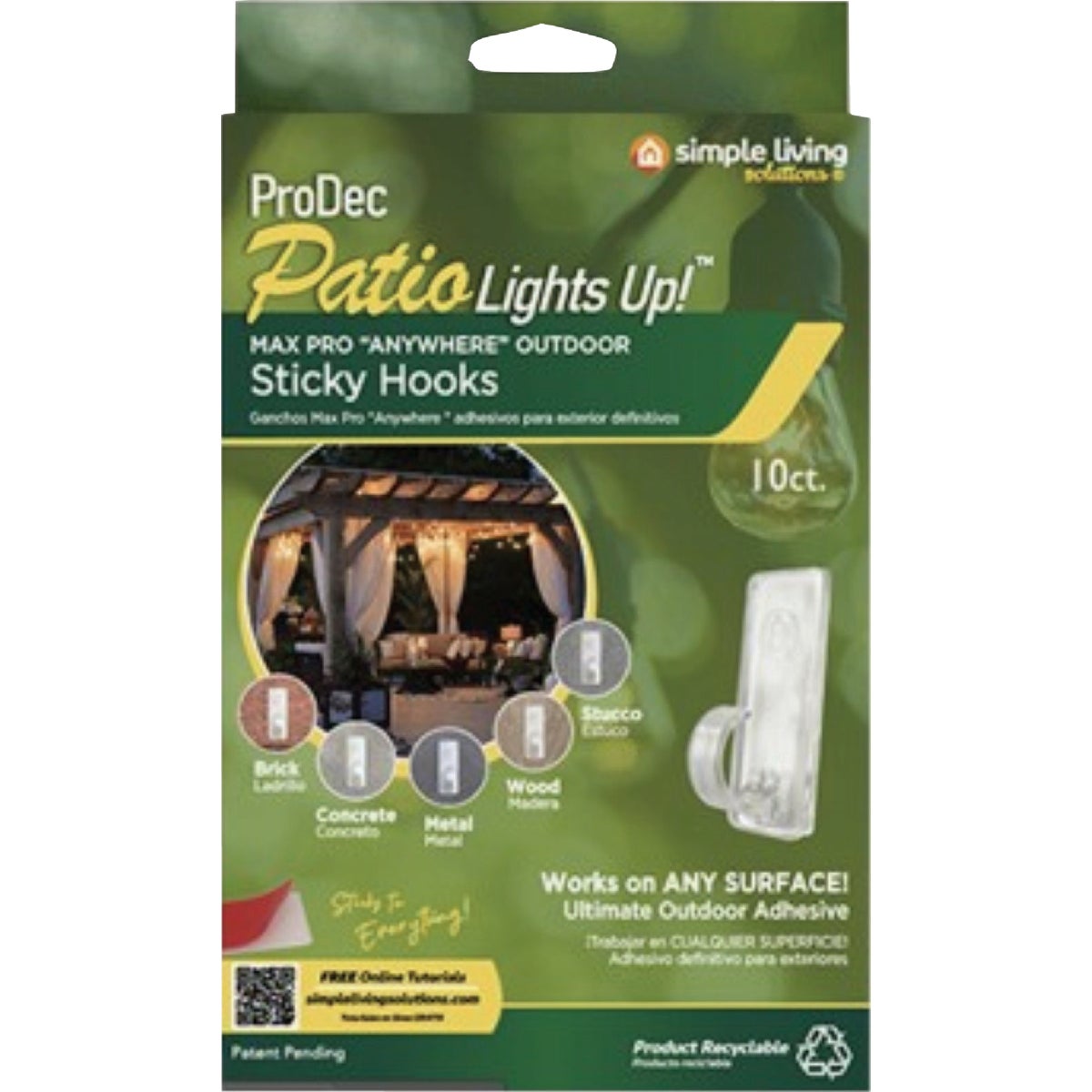 Simple Living Solutions ProDec Patio Lights Up Sticky Hooks (10-Pack)