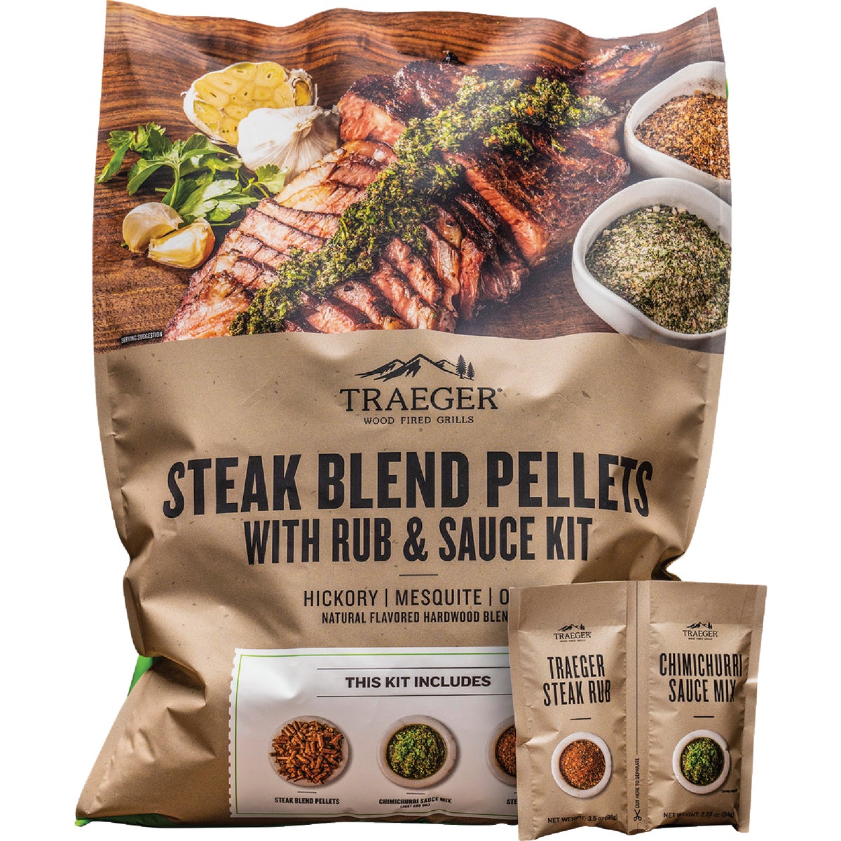 Traeger 18 Lb. Ultimate Steak Blend All-Natural Wood Grilling Pellets with Rub & Sauce Kit Image 6