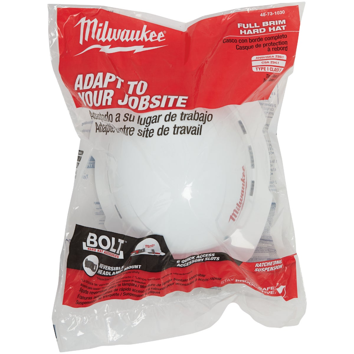 Milwaukee White Full Brim Ratcheting Type 1 Class E Hard Hat Image 2