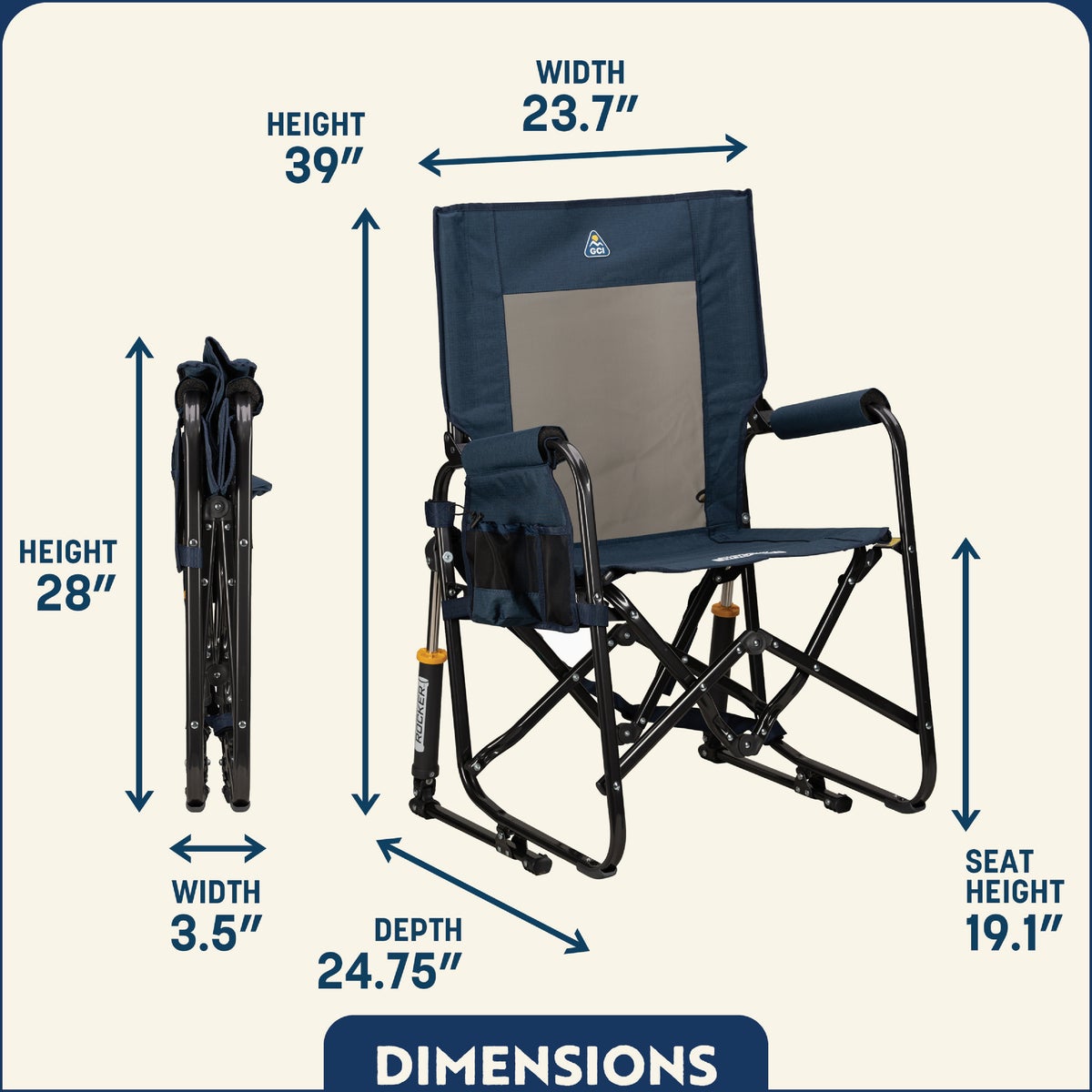 GCI Outdoor Stowaway Heather Indigo Folding Rocker Image 2