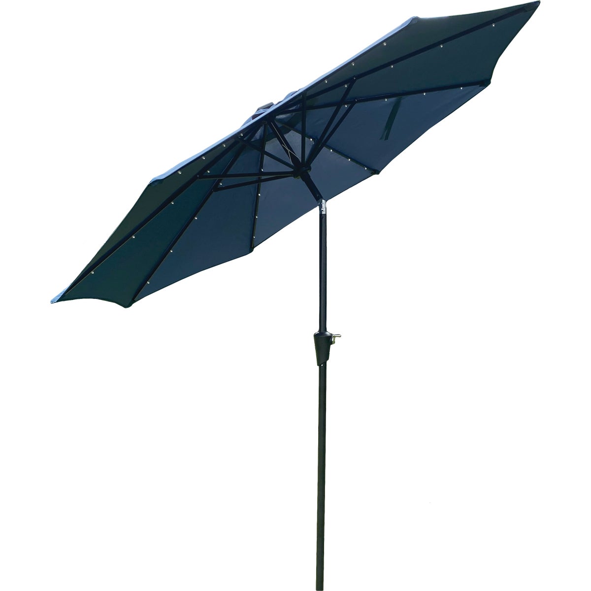 9 Ft. Aluminum Tilt/Crank Heather Blue Patio Umbrella with Solar LED Lights - PFAS Free