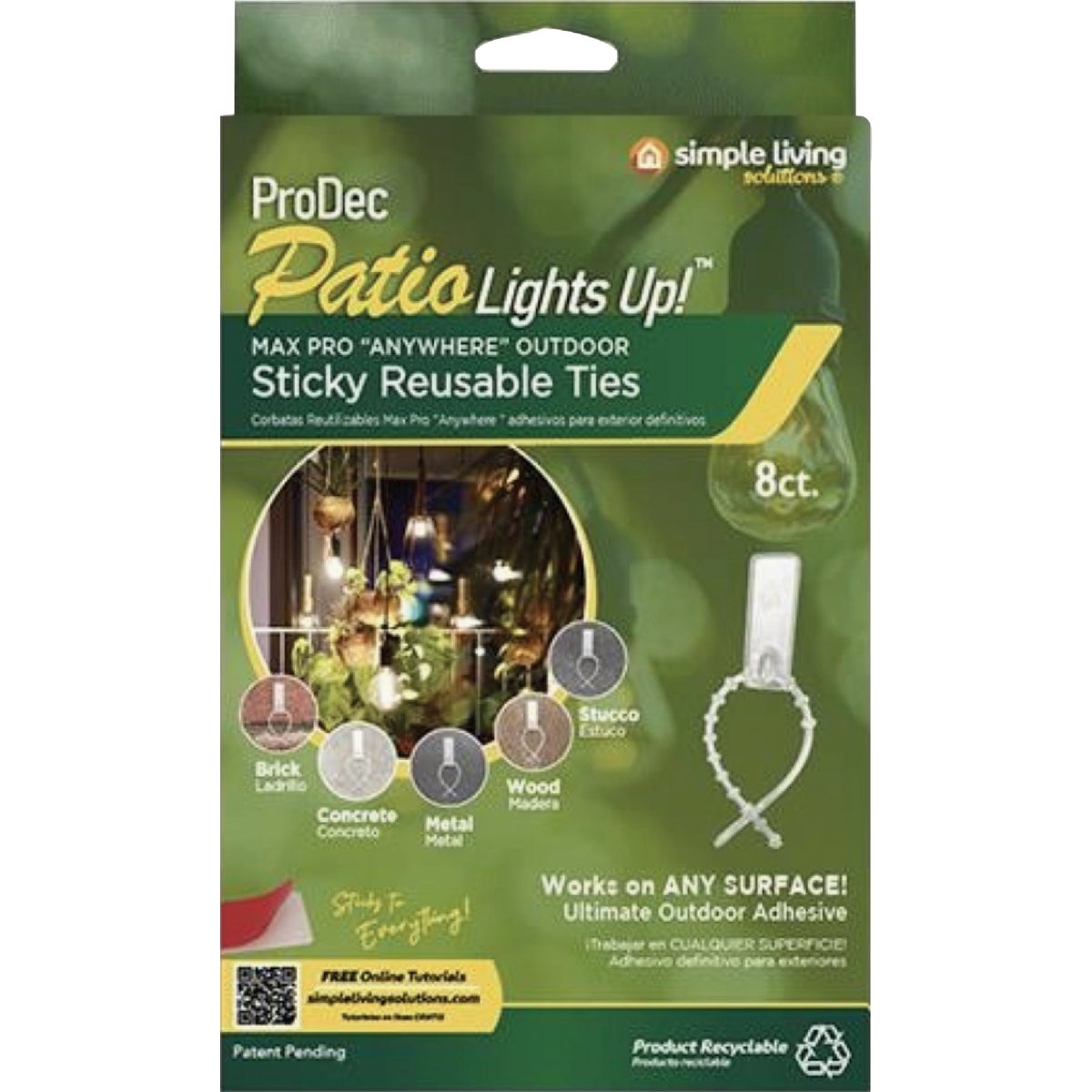 Simple Living Solutions ProDec Patio Lights Up Reusable Sticky Ties (8-Pack)
