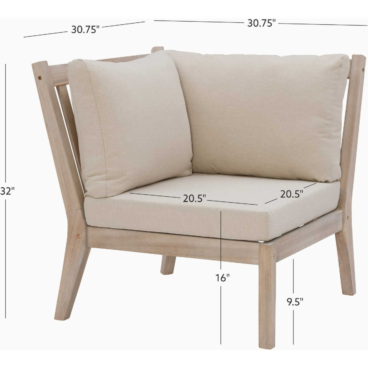 Linon Svana Natural Finish Wood Corner Chair with Beige Cushions Image 2