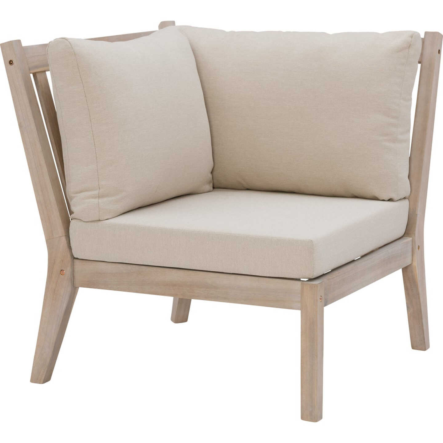 Linon Svana Natural Finish Wood Corner Chair with Beige Cushions Image 1