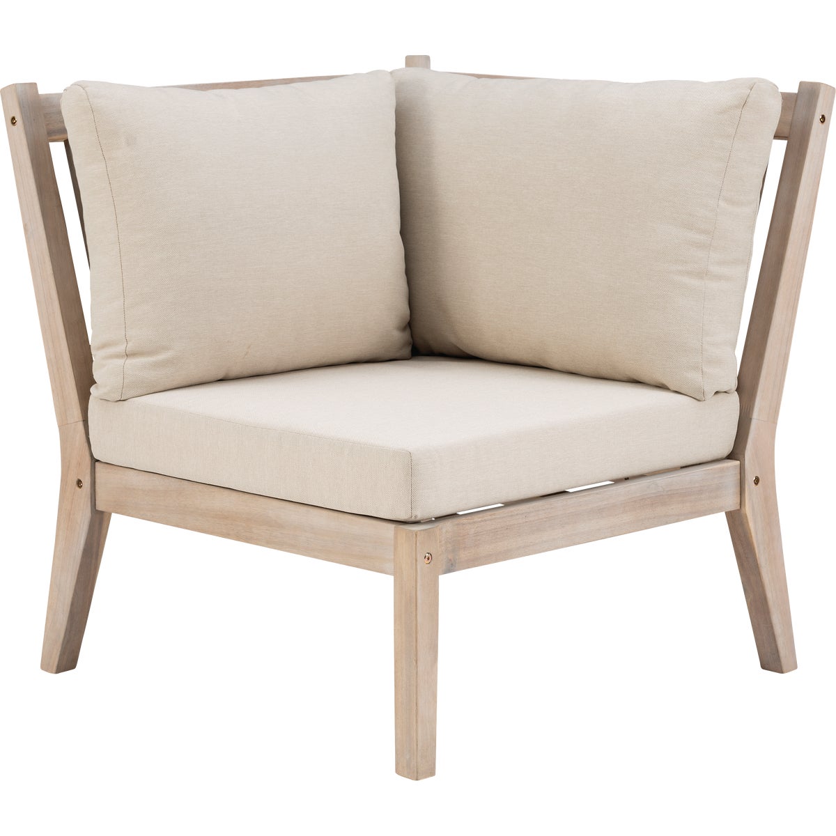 Linon Svana Natural Finish Wood Corner Chair with Beige Cushions Image 5
