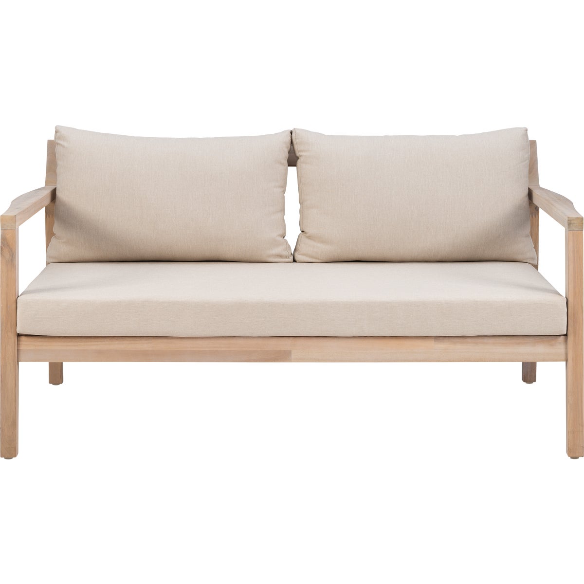 Linon Svana 58.25 In. W. x 31 In. D. Natural Finish Wood Sofa with Beige Cushions Image 6