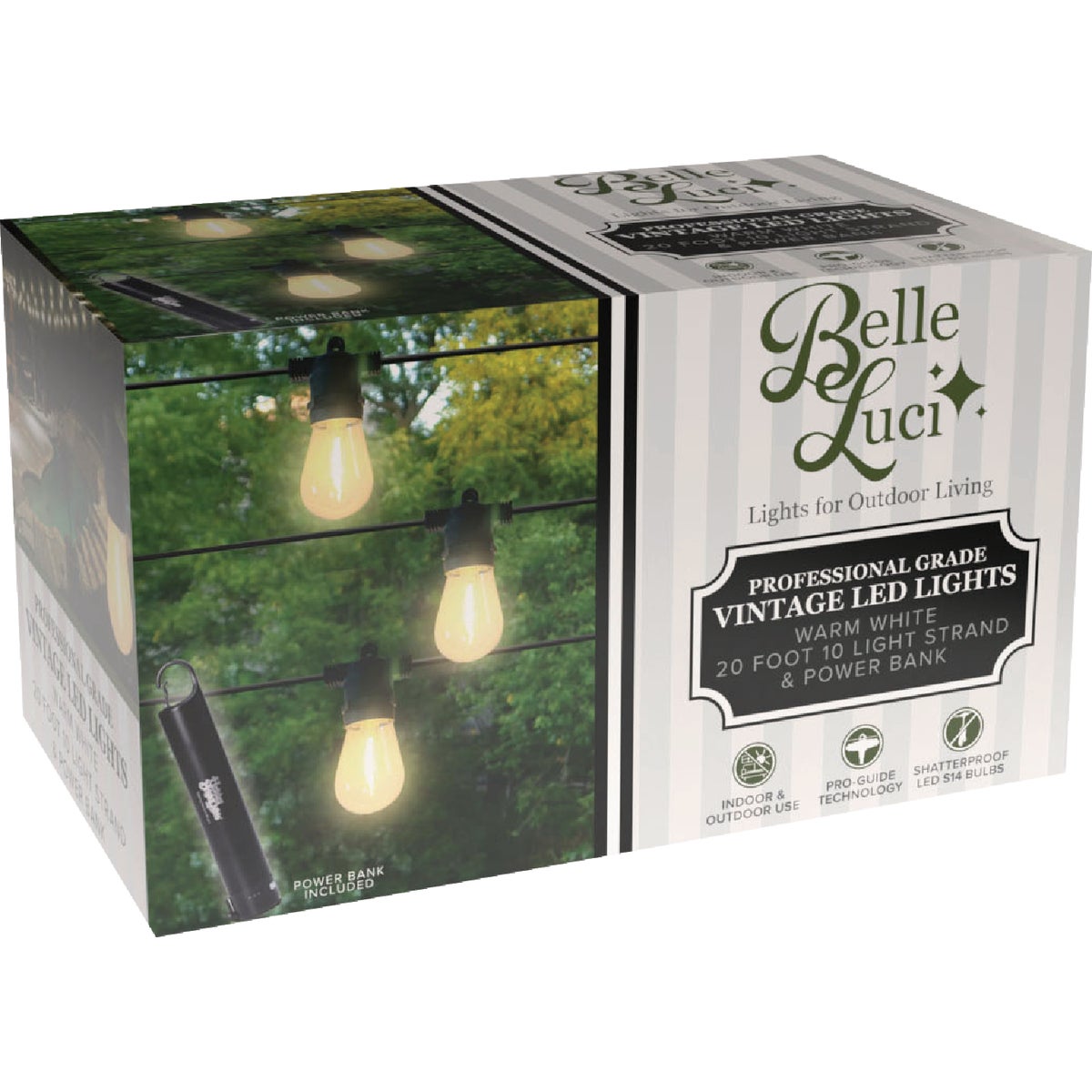 Holiday Bright Lights Belle Luci Warm White 10-Bulb S14 LED Rechargeable String Light Set