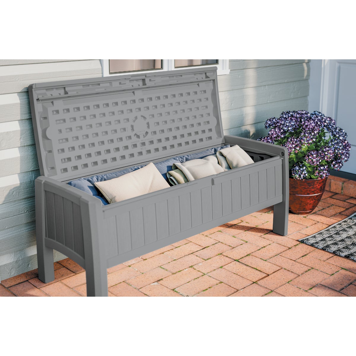Suncast 30 Gal. Dove Gray 2-Seat Storage Bench Image 2