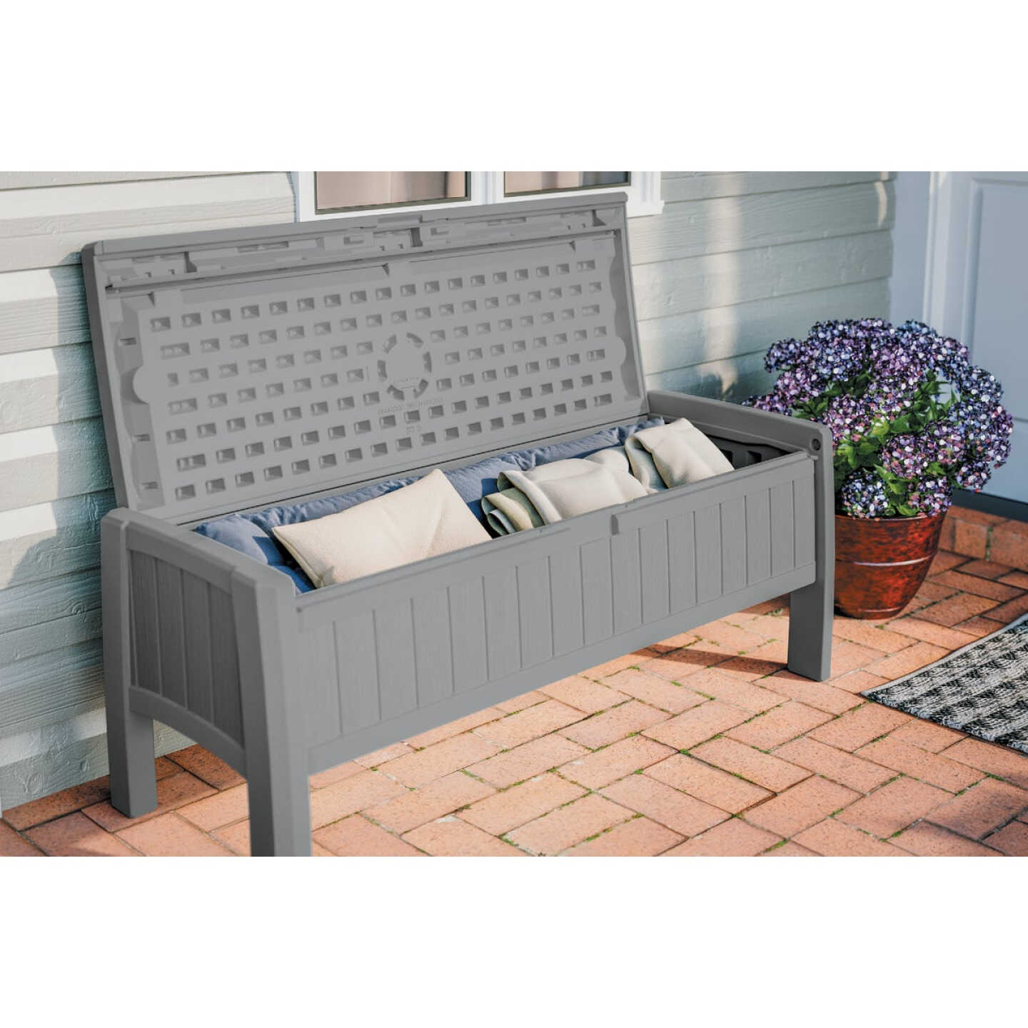 Suncast 30 Gal. Dove Gray 2-Seat Storage Bench Image 2