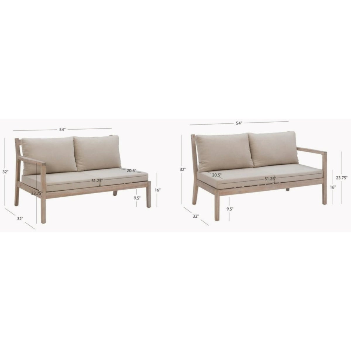 Linon Svana 54 In. W. x 32 In. D. Natural Finish Wood Loveseat Set with Beige Cushions (2-Piece) Image 2