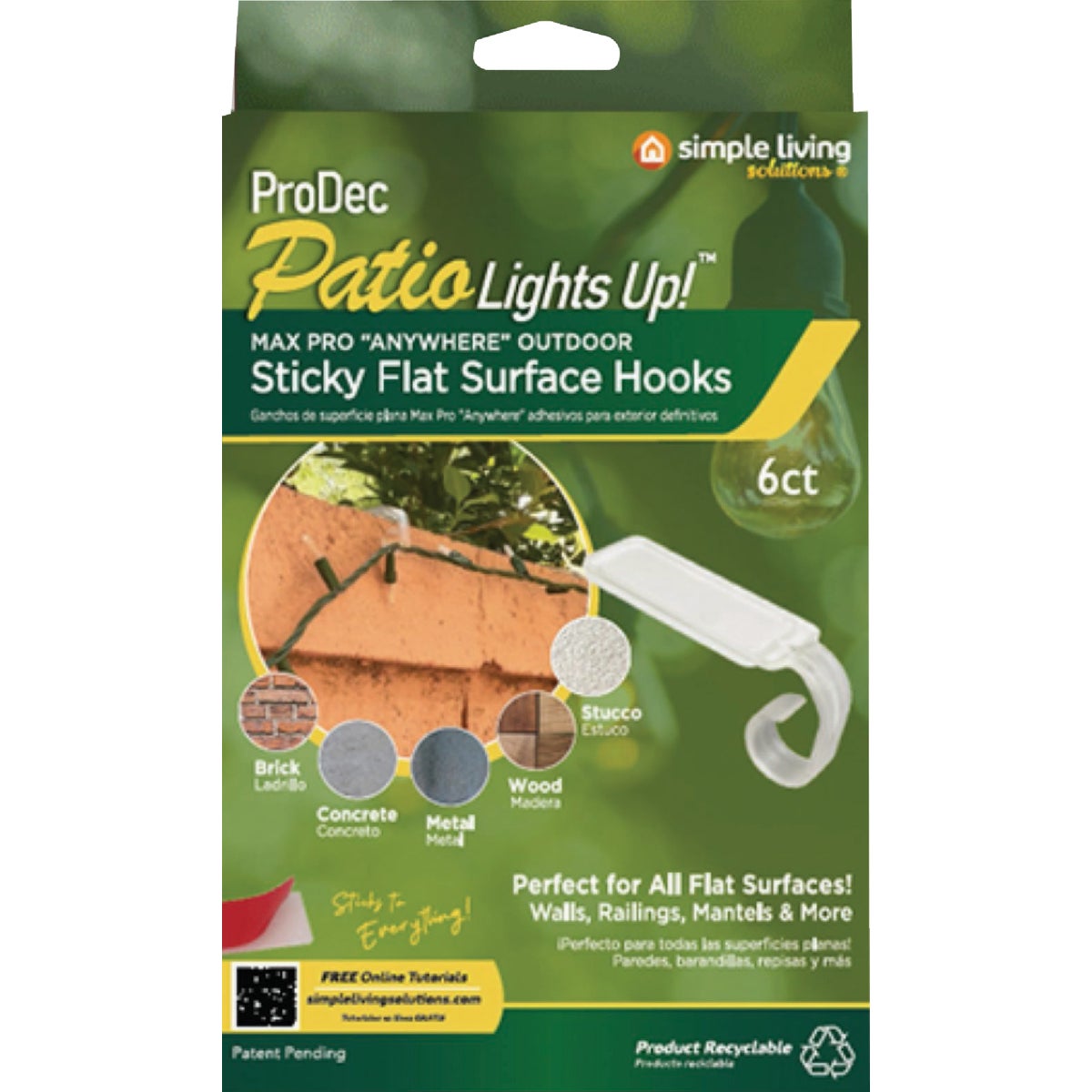 Simple Living Solutions ProDec Patio Lights Up Sticky Flat Surface Hook (8-Pack)