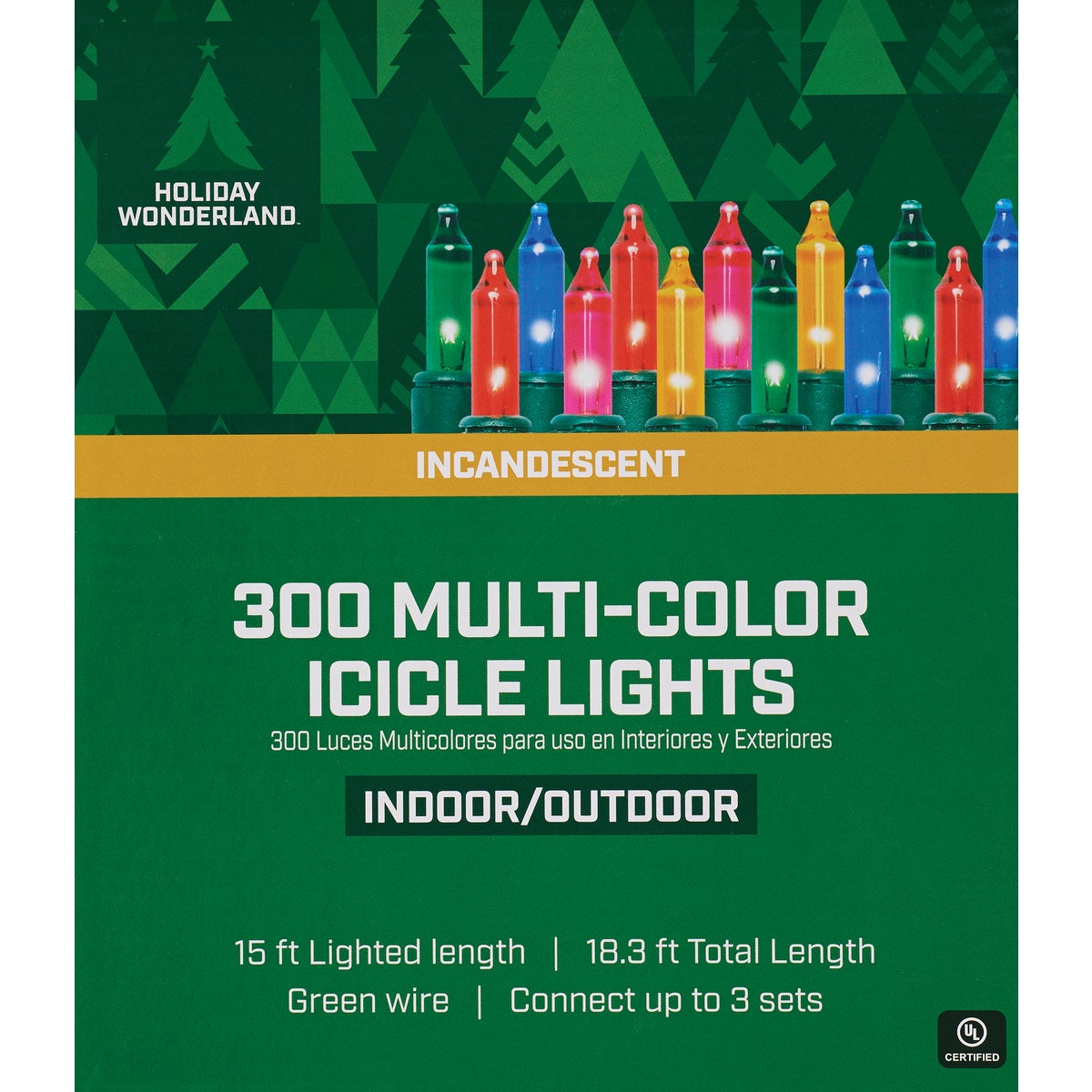 Home Impressions Multi 300-Bulb Mini
Incandescent Icicle Light Set with
Green Wire Image 2