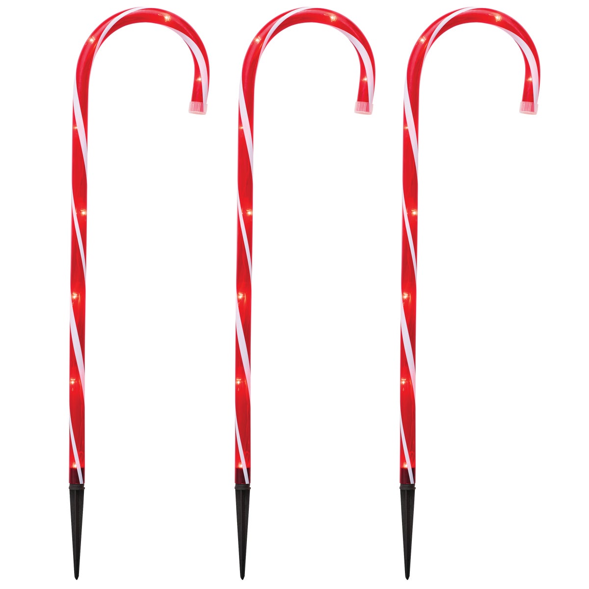 Holiday Wonderland 26 In. Red Mini Bulb Lighted Candy Cane Pathway Marker (3-Pack)