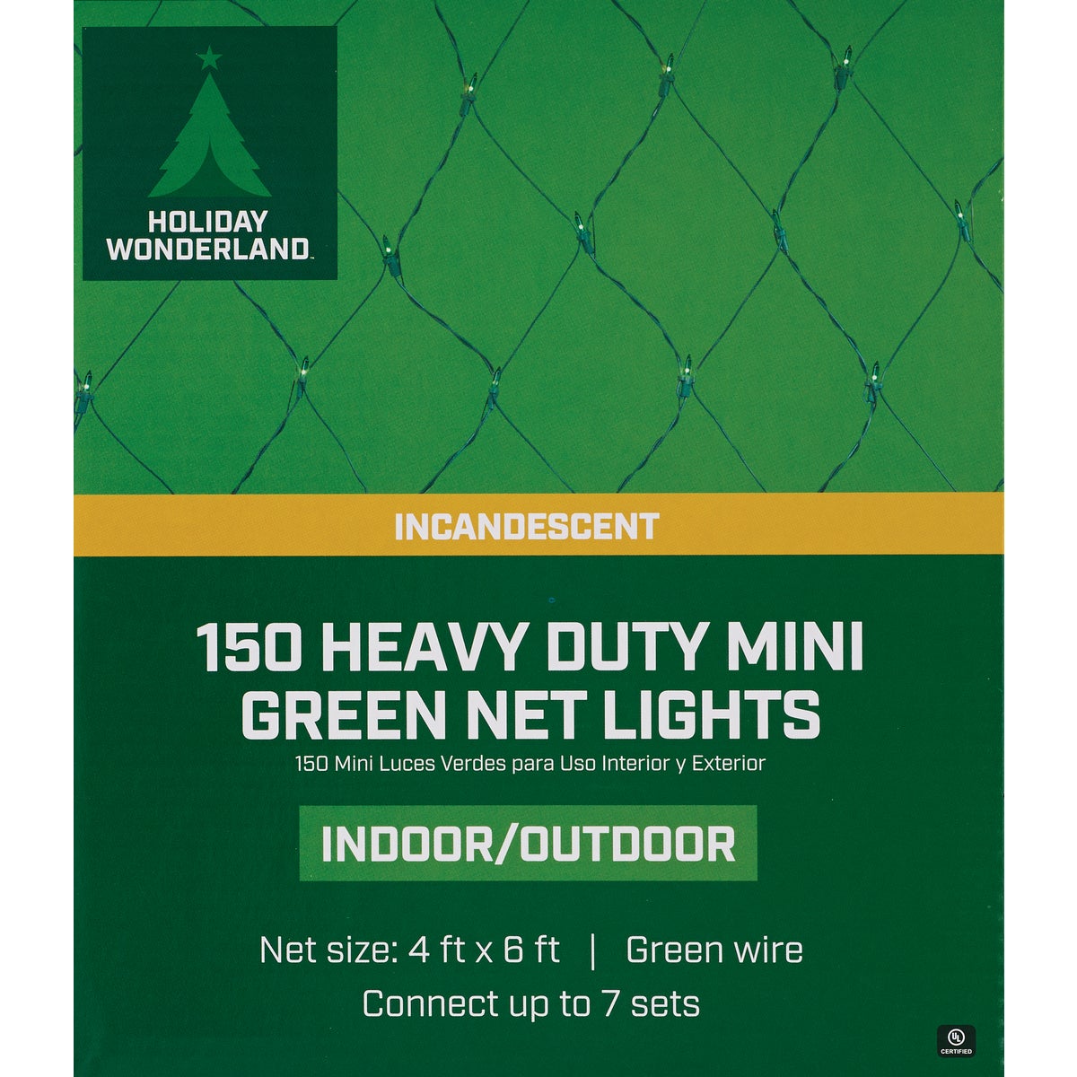 Home Impressions Green 150-Bulb Mini Incandescent 4 Ft. x 6 Ft. Heavy-Duty Net Light Set Image 2