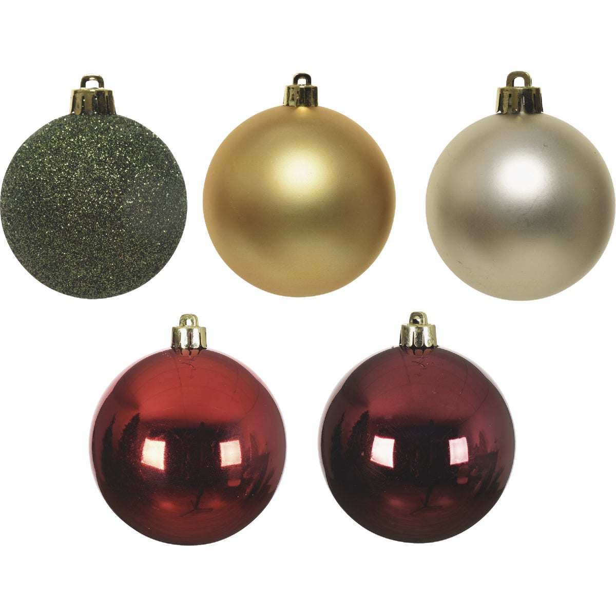Decoris 2.4 In. Shatterproof Red/Green/Gold Bauble Christmas Ornament (30-Pack)
