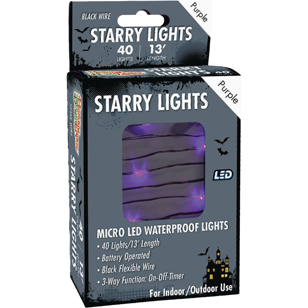 Holiday Bright Lights 40-Bulb Micro LED Purple Battery Operated String Light Set with Black Wire Image 1