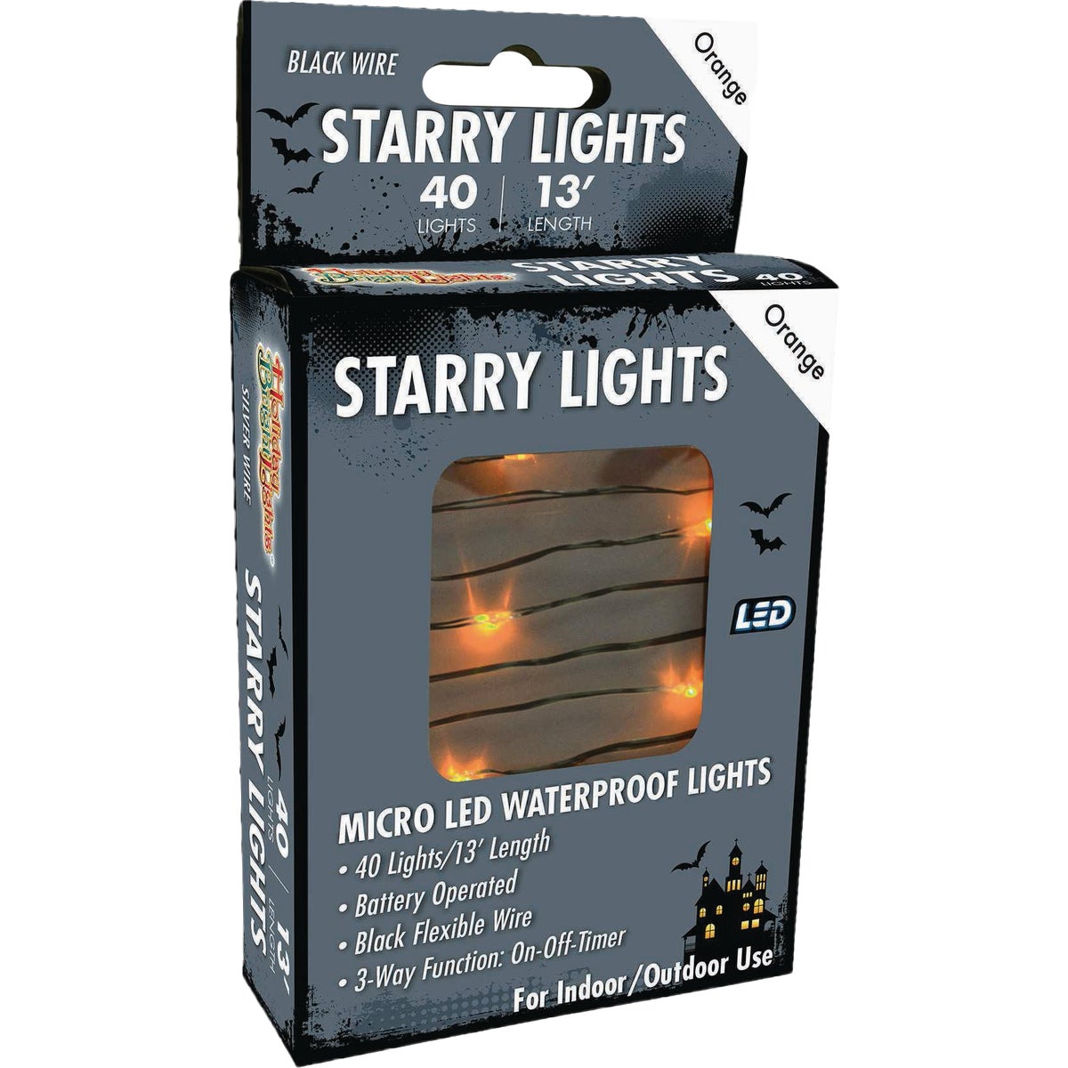 Holiday Bright Lights 40-Bulb Micro LED Orange Battery Operated String Light Set with Black Wire Image 1