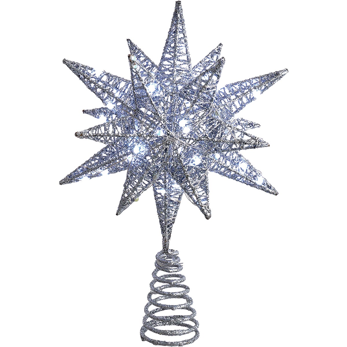 Kurt Adler 11 In. 60 Warm White Twinkling LED Silver Starburst Treetop