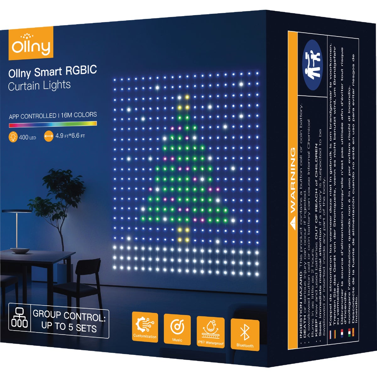 Ollny RGBIC 400-Bulb LED 4.9 Ft. x 6.6 Ft. Smart Curtain Light Set Image 3