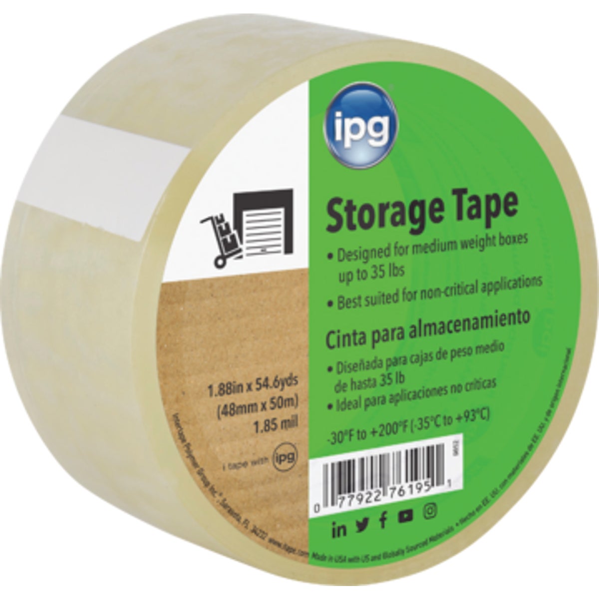 IPG 1.88 In. x 54.6 Yd. Clear Film Carton Sealing Tape