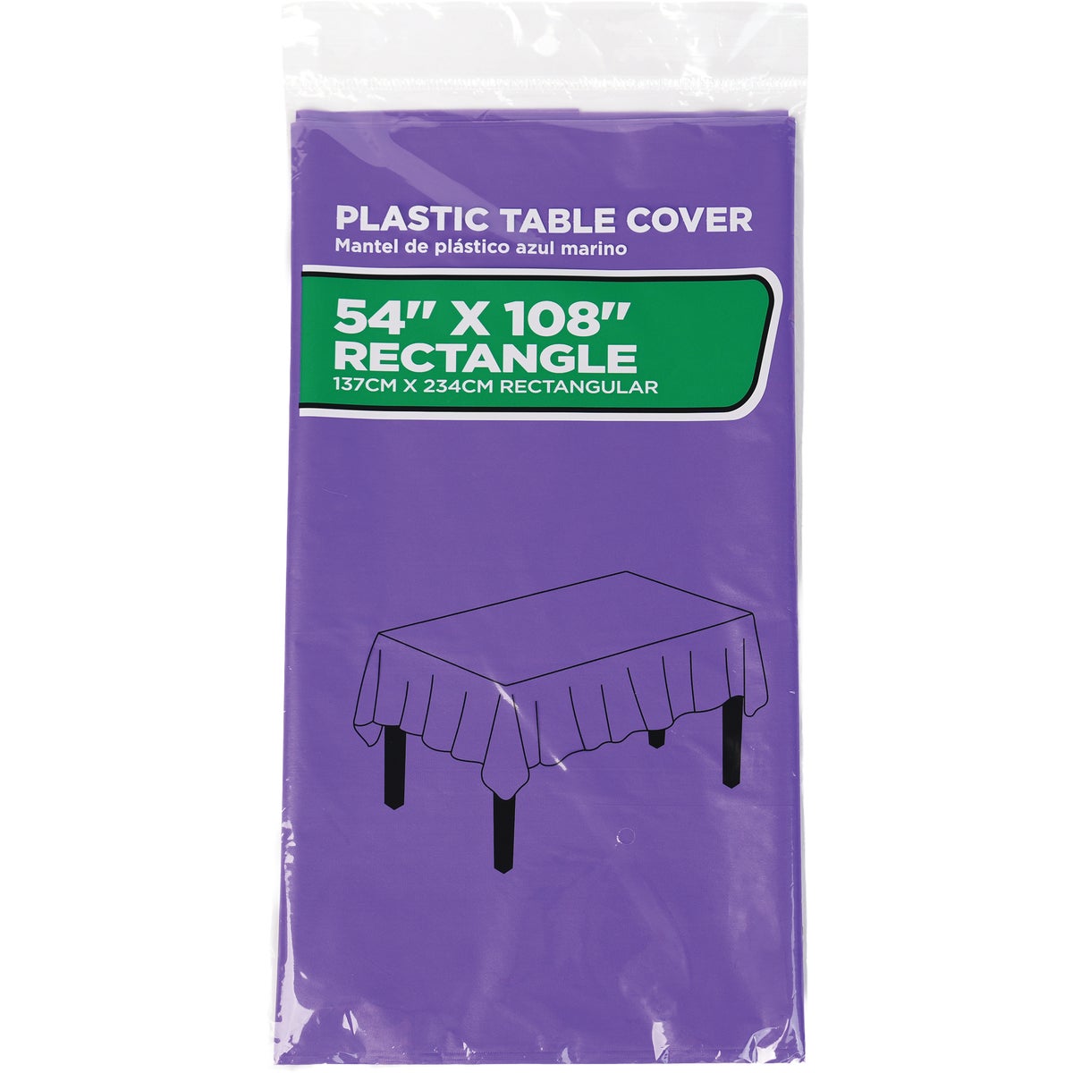 54 In. x 108 In. Purple Rectangular Plastic Table Cover