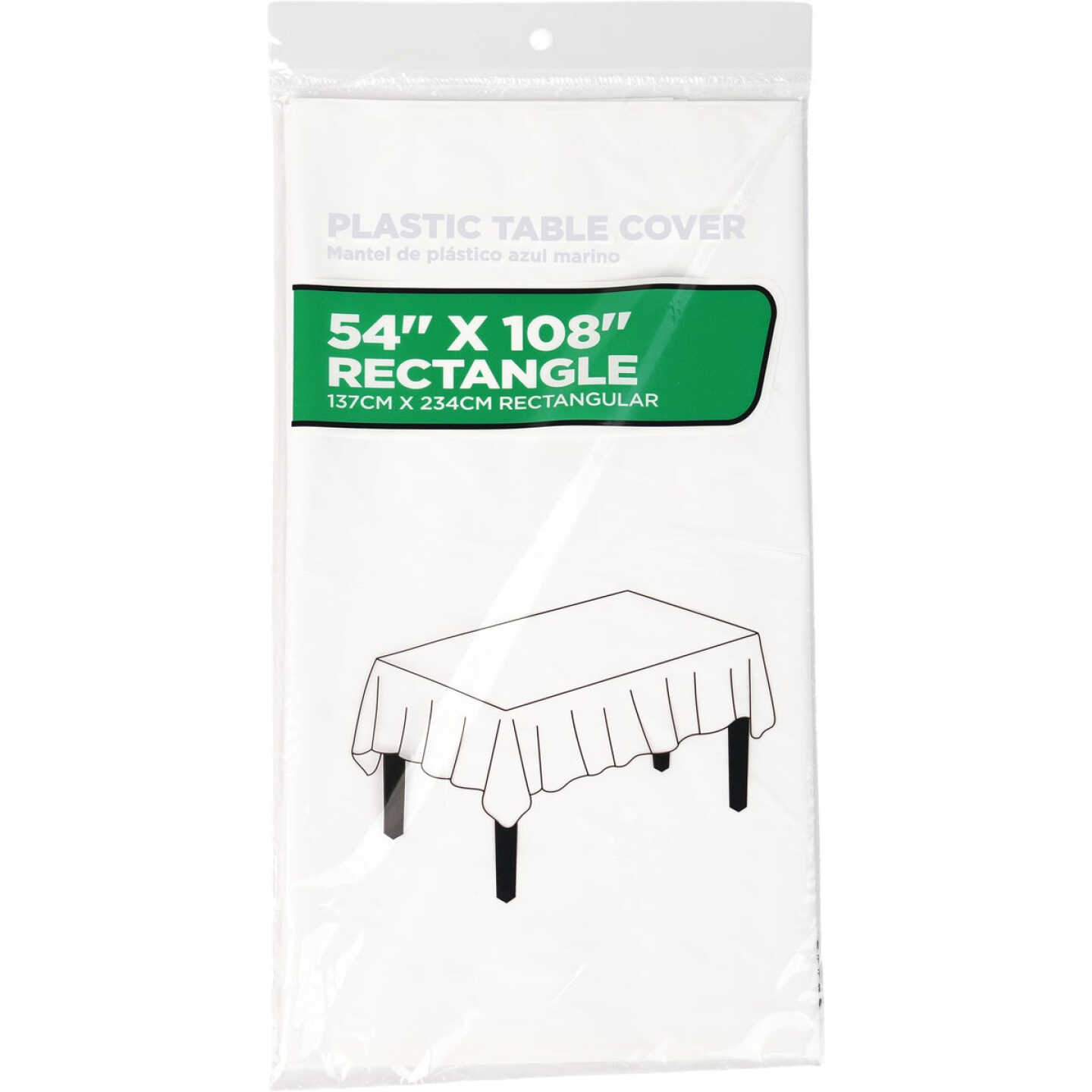 54 In. x 108 In. White Rectangular Plastic Table Cover Image 1