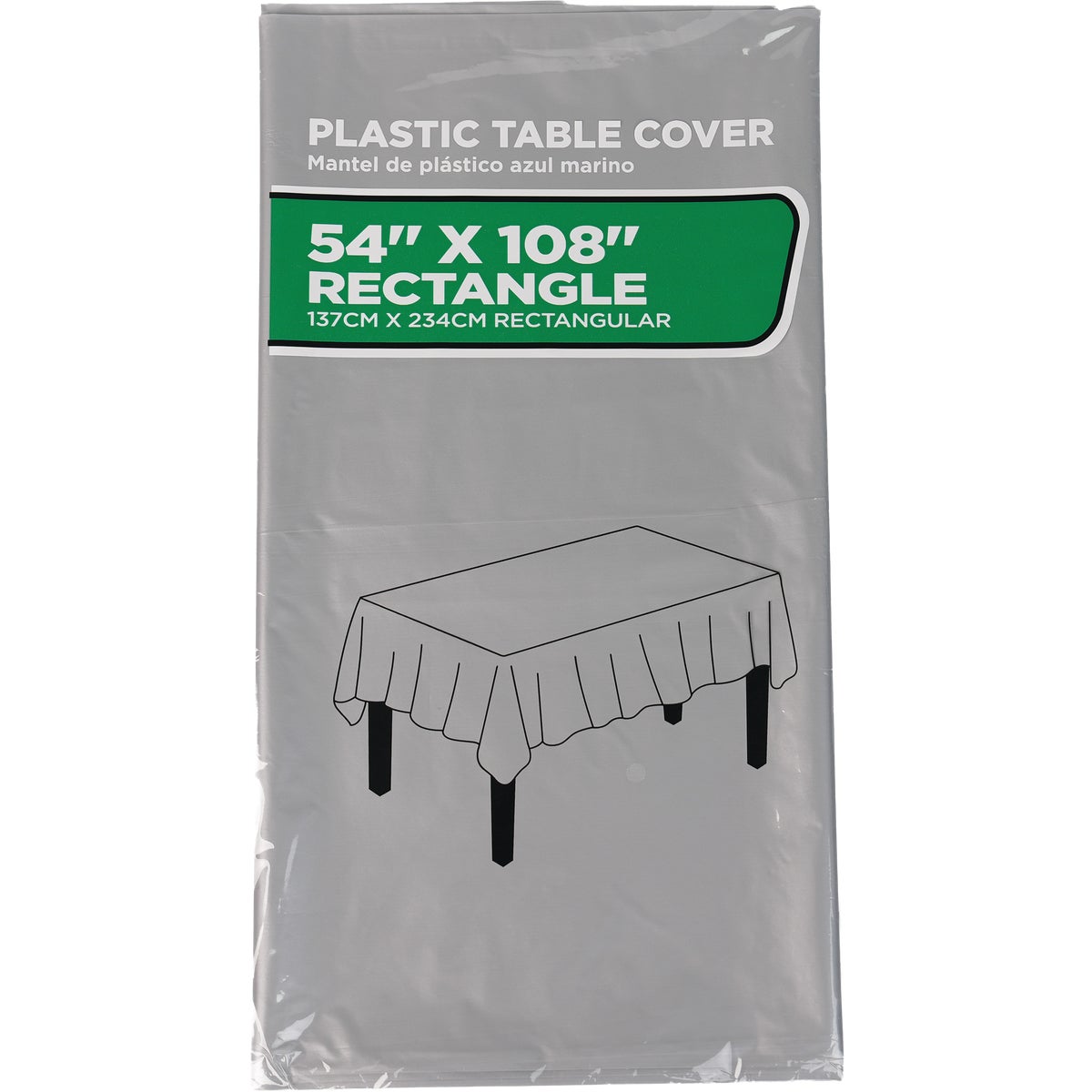 54 In. x 108 In. Silver Rectangular Plastic Table Cover