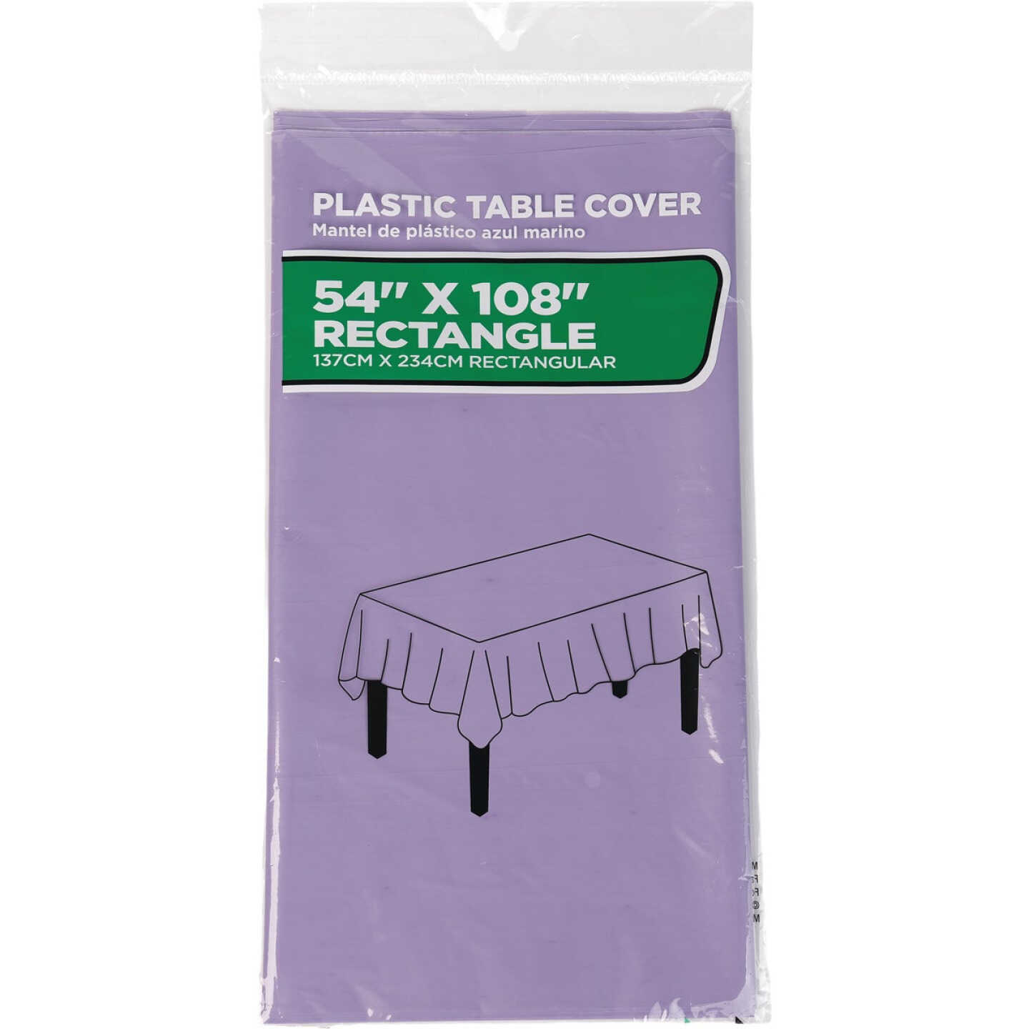 54 In. x 108 In. Lavender Rectangular Plastic Table Cover Image 1