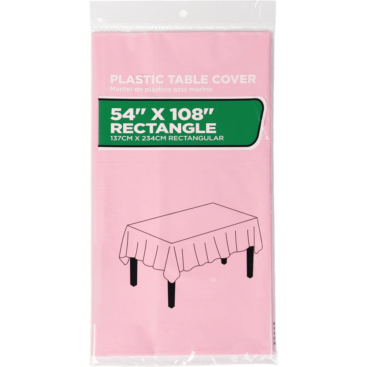 54 In. x 108 In. Pink Rectangular Plastic Table Cover