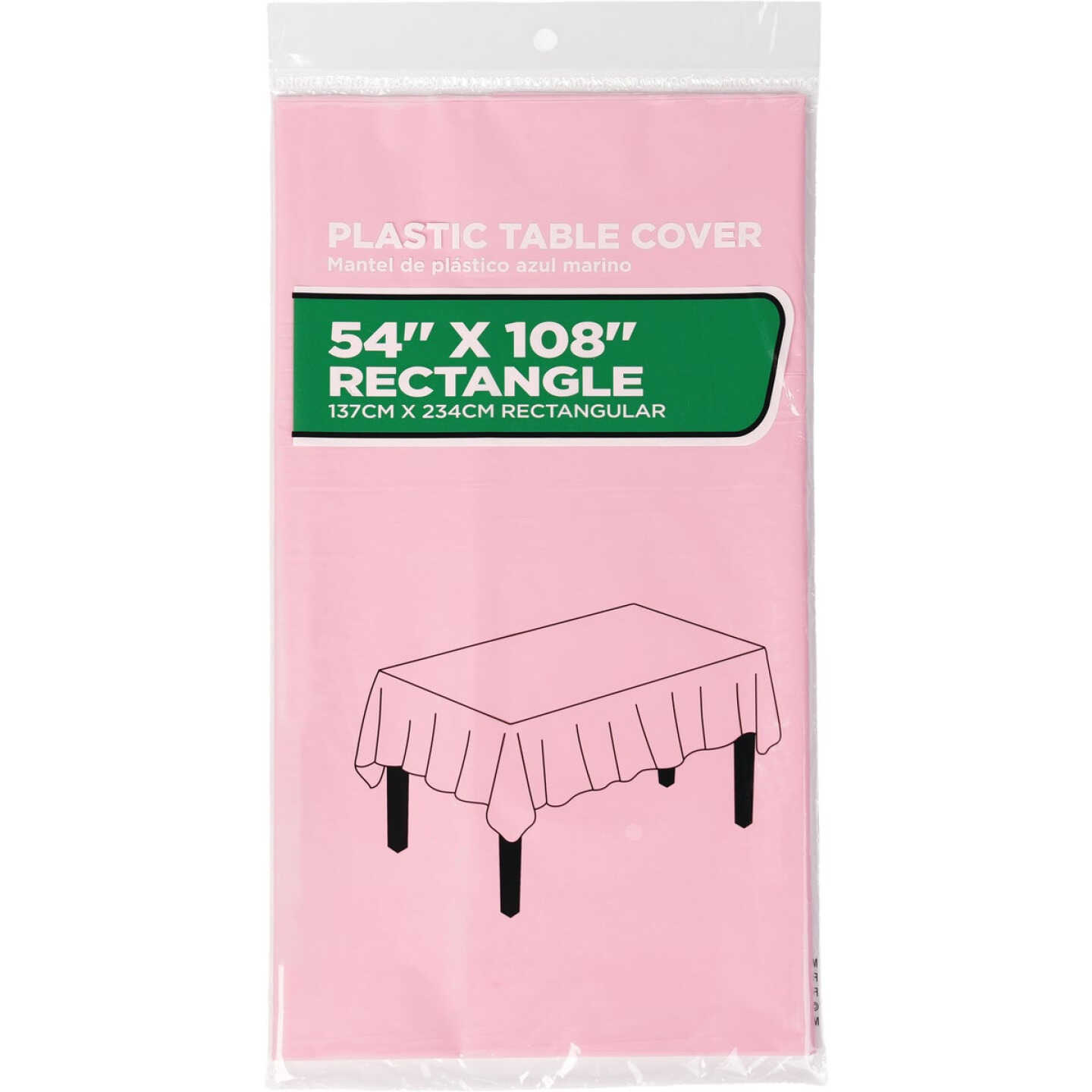 54 In. x 108 In. Pink Rectangular Plastic Table Cover Image 1