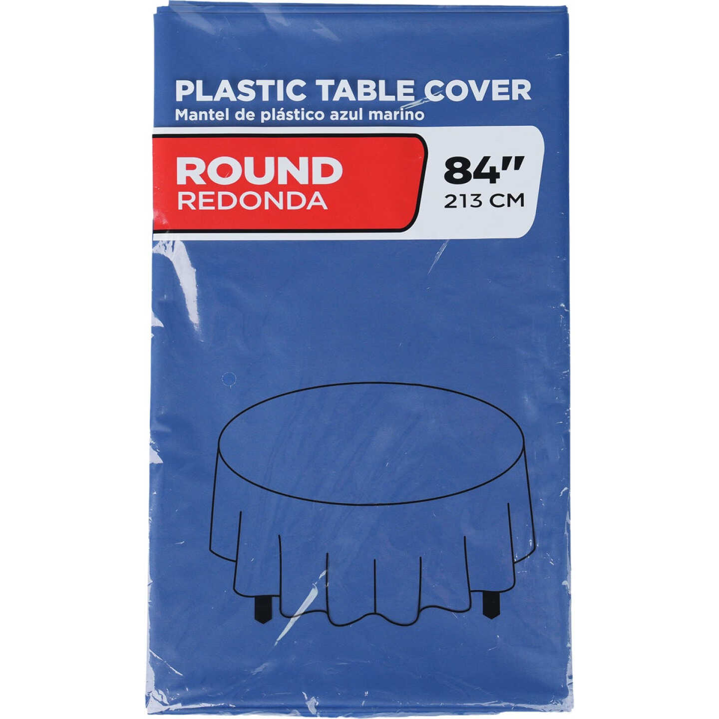 84 In. Navy Round Plastic Table Cover Image 1
