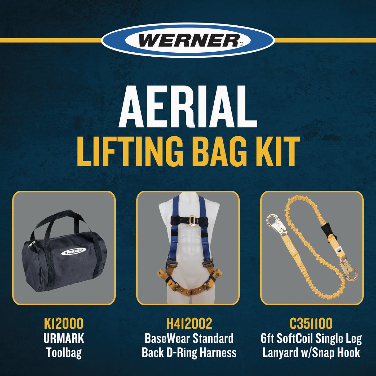 Werner Aerial Lift Safety Kit with BaseWear Standard Harness and 6 Ft. SoftCoil Lanyard AWP/MEWP Image 2